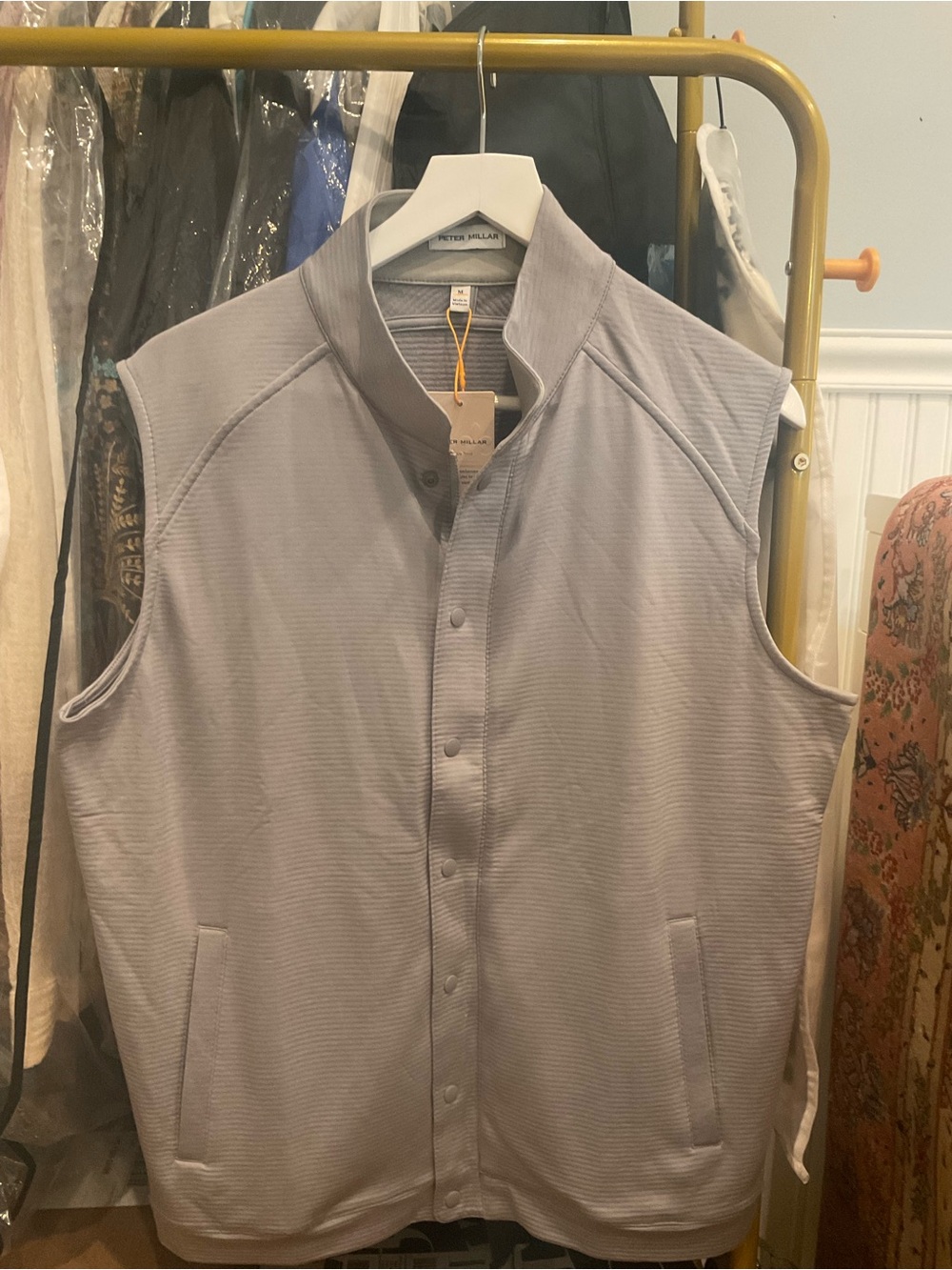 NWT Peter Millar Pale Gray Sleeveless Zip & Snap Front Vest (M)